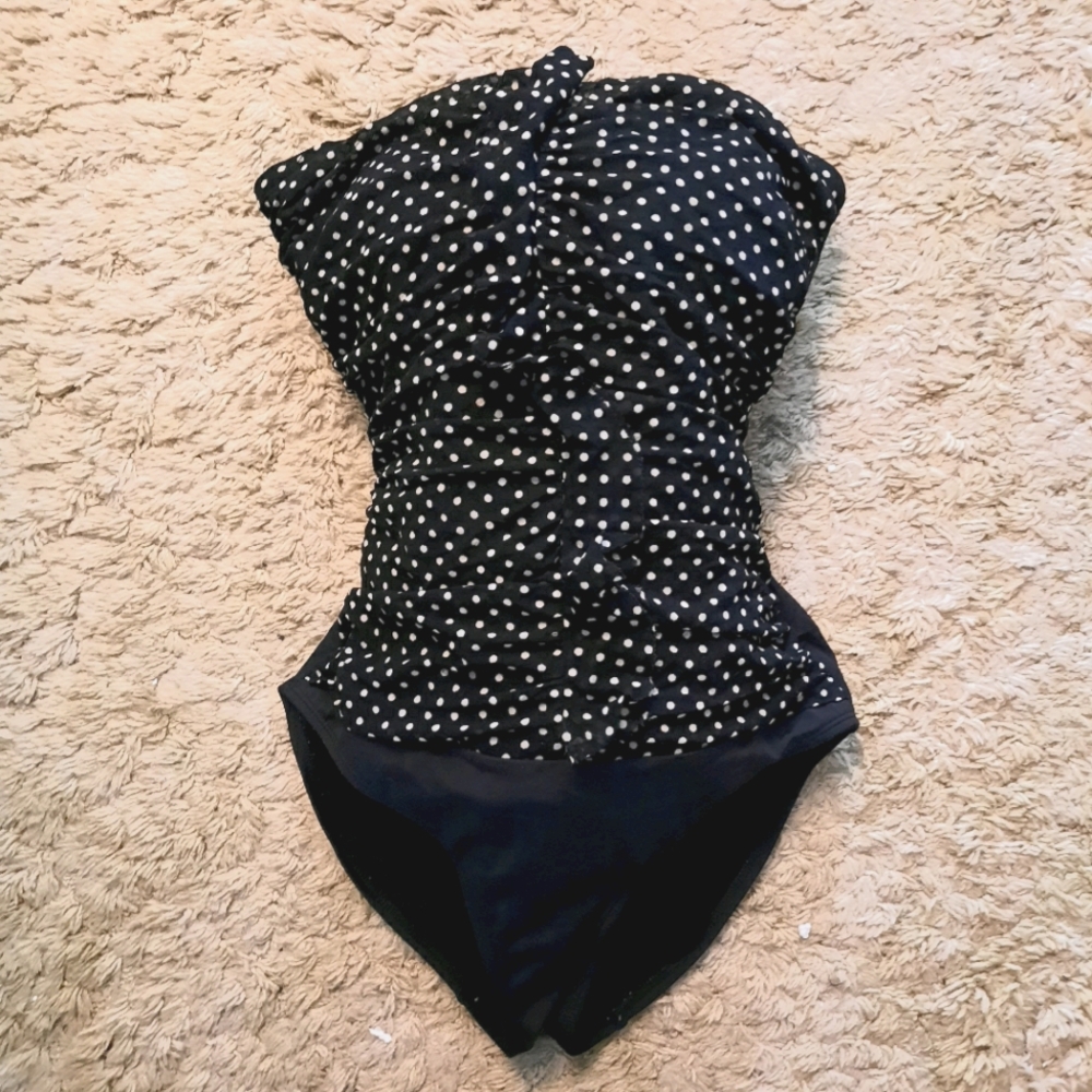 Black Polka Dot one-peice Tropical Escape Swimsuit